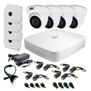 Комплект відеоспостереження внутрішній 2 Мп на 4 відеокамериА, 4 монтажні коробки AB-Q130 (SP-BOX-130), 4 приймача-передавача AL-200 UHD (pair), розгалужувач живлення L5, 4 роз'єми під зажим